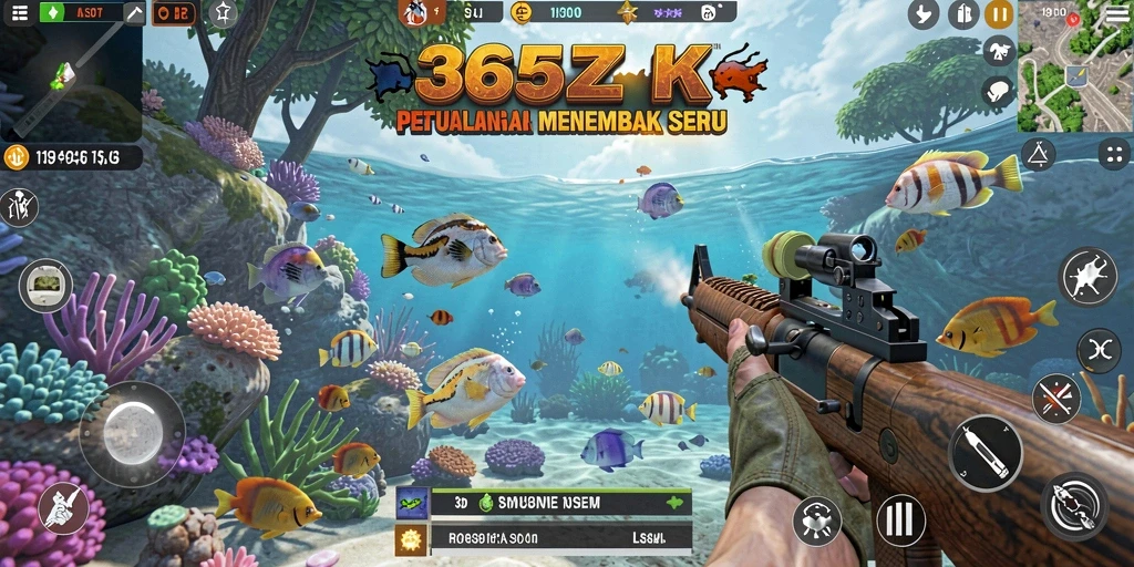 Tampilan gameplay menembak ikan yang seru dan penuh warna.