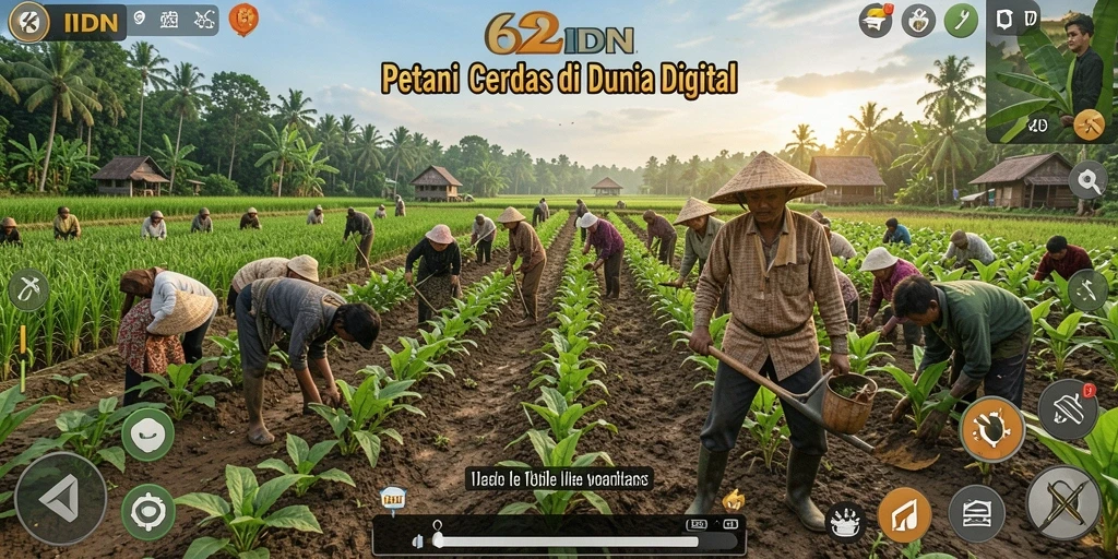 Tampilan gameplay 62IDN menampilkan kebun yang hijau dan subur.