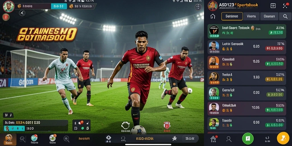 Tangkapan layar gameplay yang menampilkan interface menarik dari aplikasi Sportsbook ASD123.
