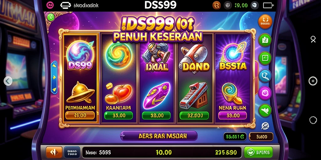 Tampilan gameplay DS99 yang memukau dengan berbagai tema slot.