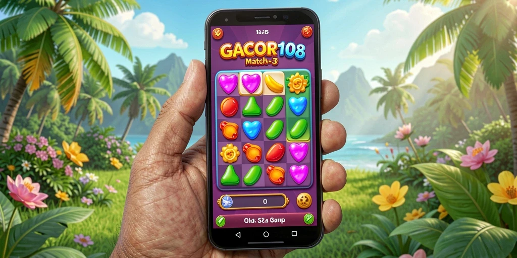 Screenshot GACOR108 menampilkan gameplay Match-3 yang menarik.