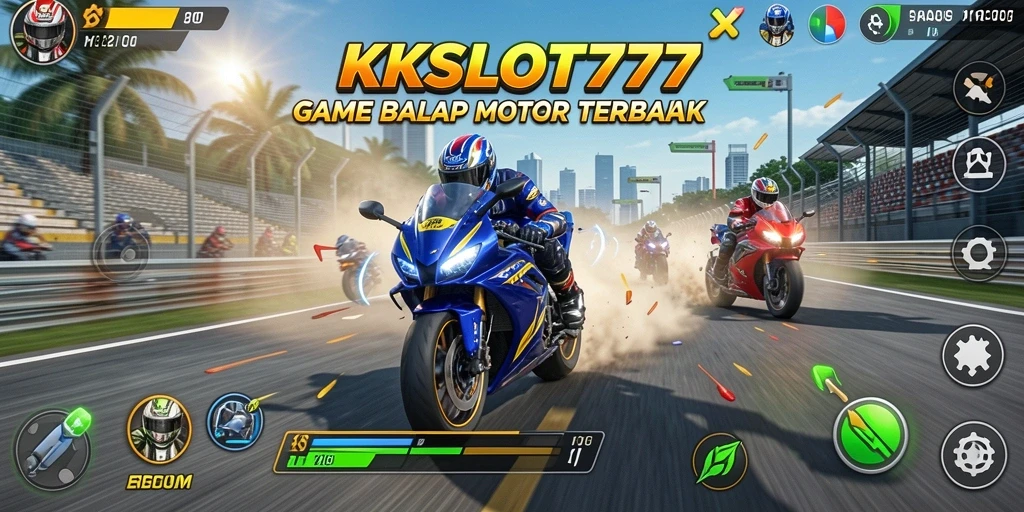 Tampilan menarik dari gameplay KKSLOT777 saat berlomba di lintasan.