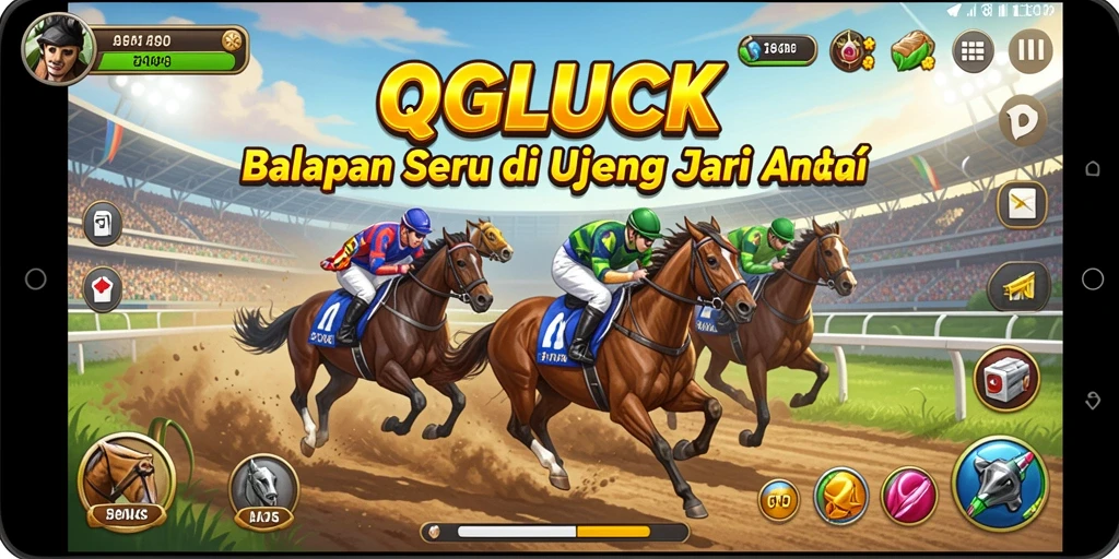 Tampilan aksi balapan seru di QGLUCK dengan grafis menawan.