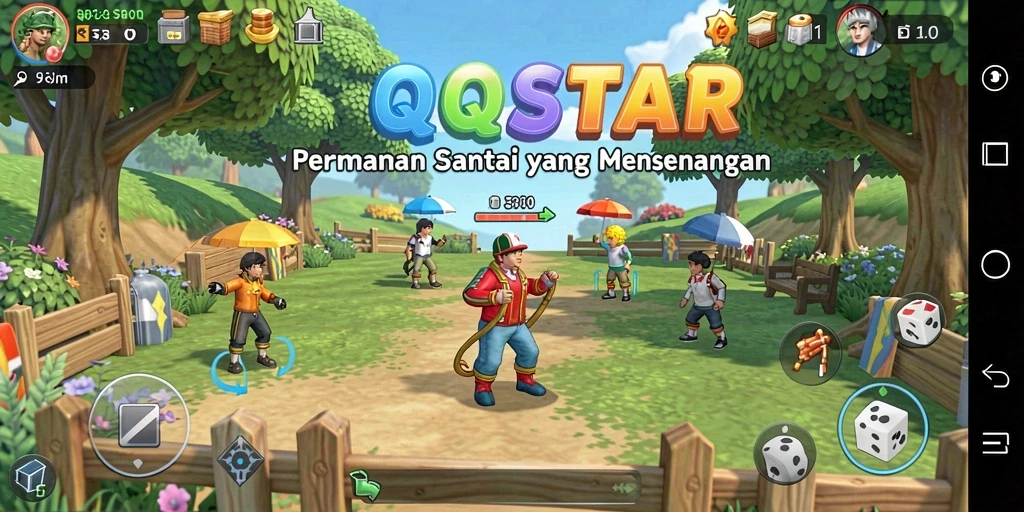 Screenshot QQSTAR menampilkan gameplay santai dan interaktif.