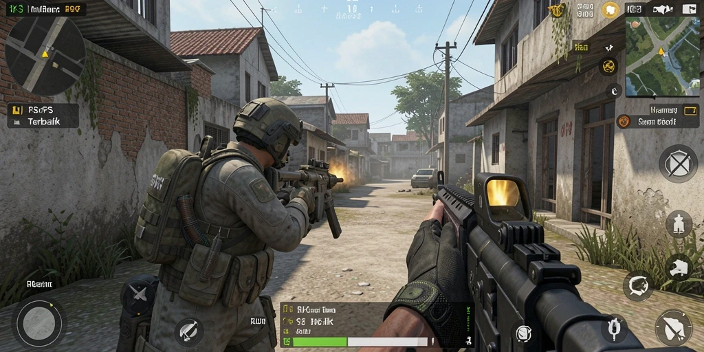 Screenshot menunjukkan aksi seru dalam gameplay RK55 FPS.