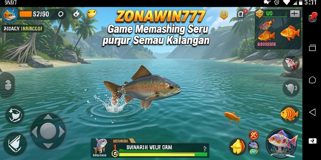 Screenshot gameplay ZONAWIN777 dengan aksi memancing yang seru dan grafis yang menawan.